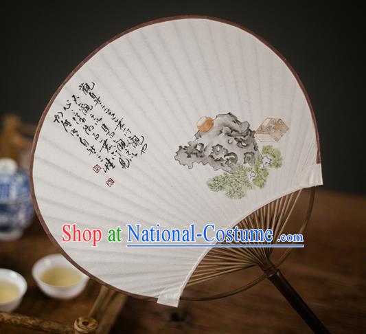 Traditional Chinese Handmade Paper Palace Fans Ink Painting Stone Fans