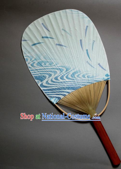 Traditional Chinese Handmade Blue Paper Palace Fans Bamboo Fans