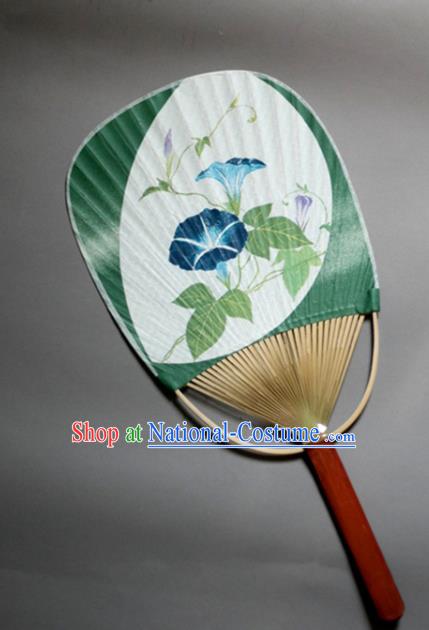 Traditional Chinese Handmade Printing Petunia Green Paper Palace Fans Bamboo Fans