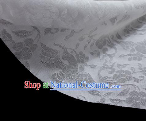 Traditional Chinese Classical Flower Birds Pattern Design White Silk Fabric Ancient Hanfu Dress Silk Cloth