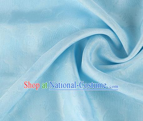 Traditional Chinese Classical Auspicious Cloud Pattern Design Light Blue Silk Fabric Ancient Hanfu Dress Silk Cloth