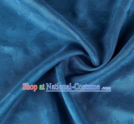 Traditional Chinese Classical Auspicious Cloud Pattern Design Deep Blue Silk Fabric Ancient Hanfu Dress Silk Cloth