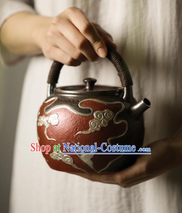 Traditional Chinese Handmade Kung Fu Zisha Teapot Enameled Dark Red Clay Pottery Teapot