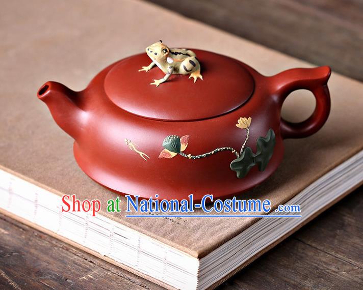 Traditional Chinese Handmade Kung Fu Zisha Teapot Carving Lotus Red Clay Pottery Teapot