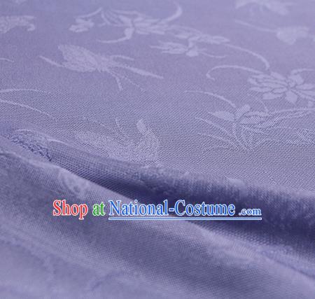 Traditional Chinese Classical Butterfly Lotus Pattern Lilac Silk Fabric Ancient Hanfu Silk Cloth