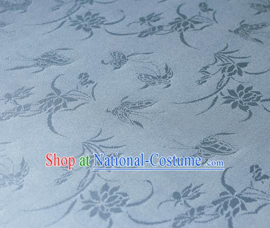 Traditional Chinese Classical Butterfly Lotus Pattern Light Blue Silk Fabric Ancient Hanfu Silk Cloth