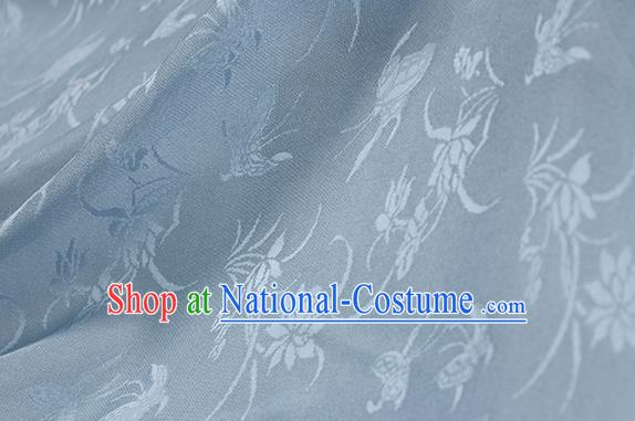 Traditional Chinese Classical Butterfly Lotus Pattern Light Blue Silk Fabric Ancient Hanfu Silk Cloth