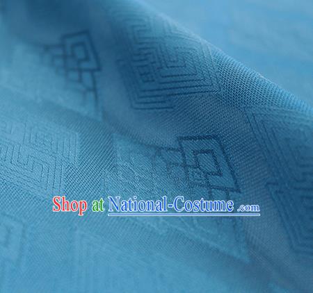 Traditional Chinese Classical Rhombus Pattern Blue Silk Fabric Ancient Hanfu Dress Silk Cloth