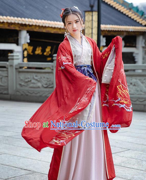 Traditional Chinese Han Dynasty Royal Princess Wedding Replica Costumes Ancient Imperial Concubine Red Hanfu Dress for Women