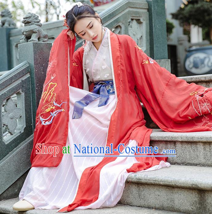 Traditional Chinese Han Dynasty Royal Princess Wedding Replica Costumes Ancient Imperial Concubine Red Hanfu Dress for Women