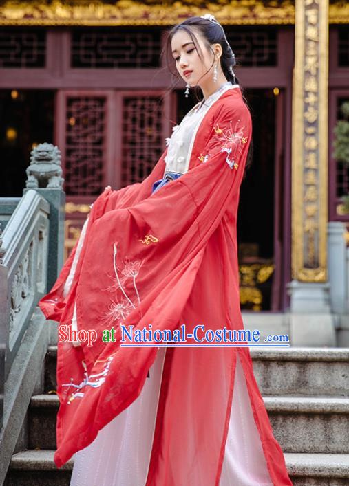 Traditional Chinese Han Dynasty Royal Princess Wedding Replica Costumes Ancient Imperial Concubine Red Hanfu Dress for Women