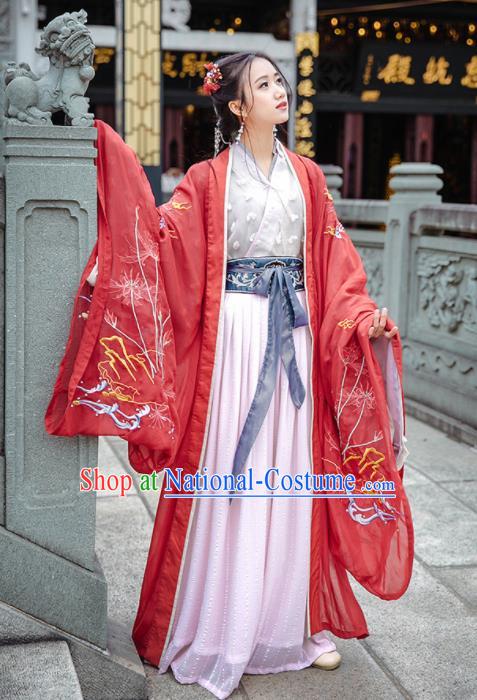 Traditional Chinese Han Dynasty Royal Princess Wedding Replica Costumes Ancient Imperial Concubine Red Hanfu Dress for Women