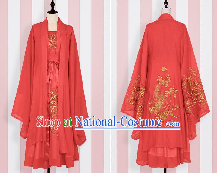 Traditional Chinese Tang Dynasty Bride Wedding Replica Costumes Ancient Nobility Lady Red Hanfu Dress for Women