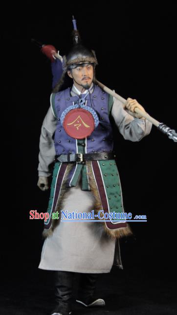 Chinese Ancient Soldier Clothing Traditional Ming Dynasty Herald Costumes and Hat Complete Set for Men