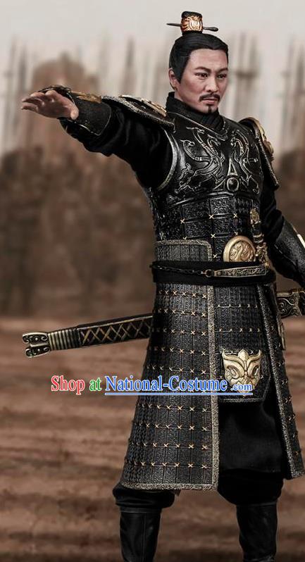 Chinese Ancient Cosplay General Armor and Helmet Traditional Qin Dynasty Supreme Commander Costumes Complete Set for Men