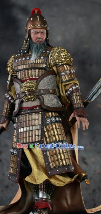 Chinese Ancient Cosplay General Huang Zhong Armor and Helmet Traditional Han Dynasty Supreme Commander Costumes Complete Set for Men