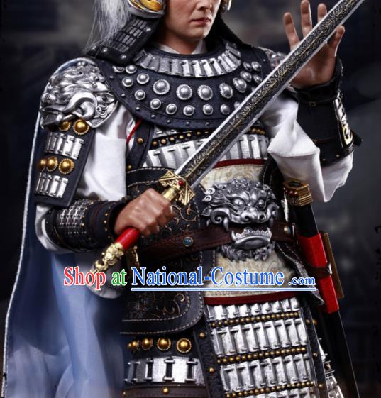 Chinese Ancient Cosplay General Zhou Yu Armor and Helmet Traditional Three Kingdoms Period Supreme Commander Costumes Complete Set for Men