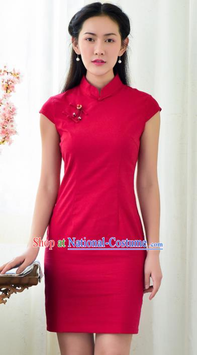 Chinese Traditional Classical Rosy Cheongsam National Tang Suit Qipao Dress for Women