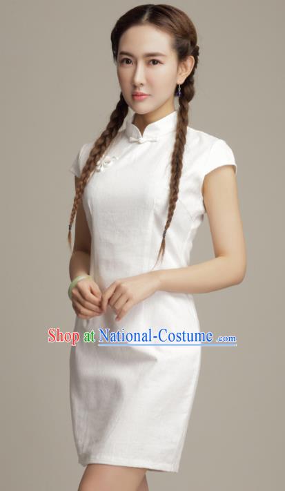 Chinese Traditional Classical White Cheongsam National Tang Suit Qipao Dress for Women