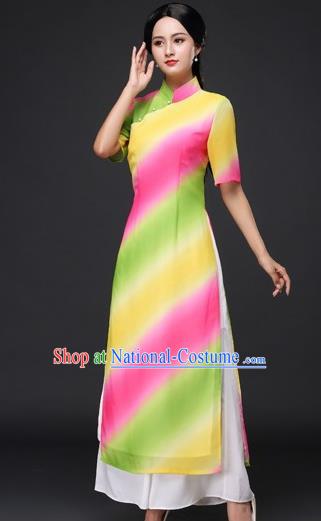 Chinese Traditional Classical Dance Cheongsam National Costume Tang Suit Qipao Dress for Women