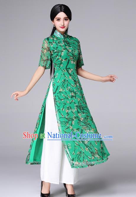 Traditional Chinese Classical Green Cheongsam National Costume Tang Suit Qipao Dress for Women