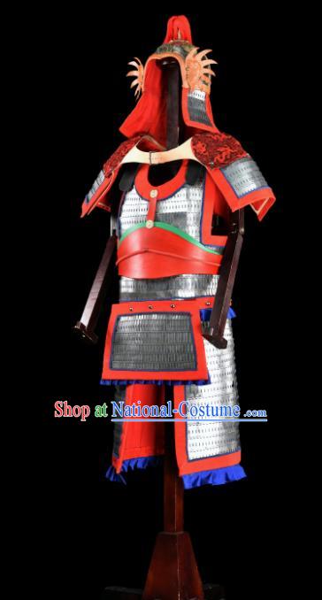 Chinese Ancient Drama Soldier Armor and Helmet Traditional Song Dynasty General Costumes Complete Set for Men