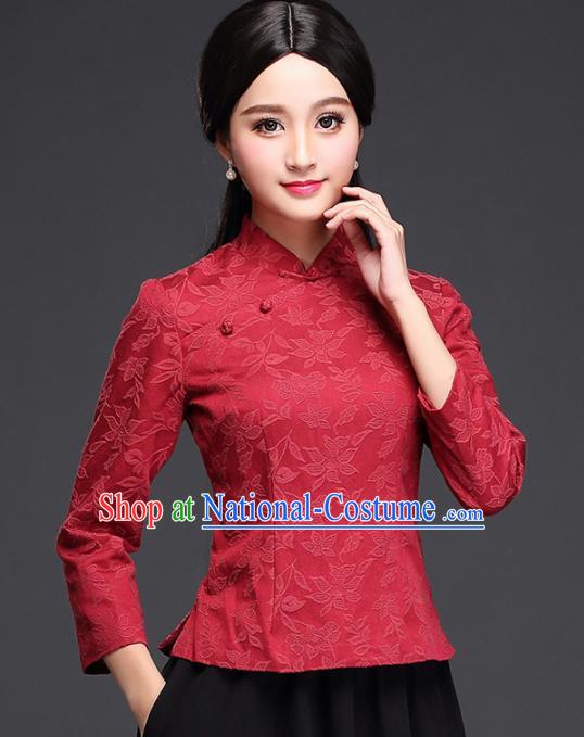 Chinese Traditional Tang Suit Red Blouse Classical National Shirt Upper Outer Garment for Women