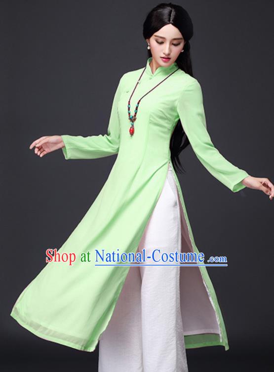 Traditional Chinese Classical Green Veil Cheongsam National Costume Tang Suit Qipao Dress for Women