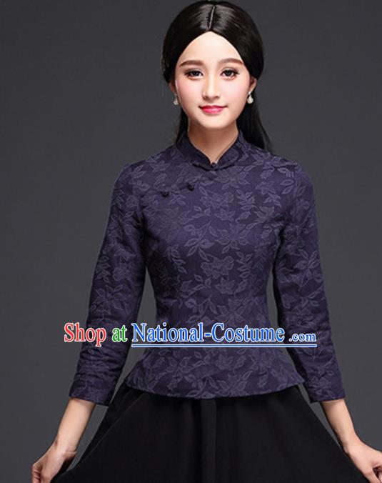 Chinese Traditional Tang Suit Purple Blouse Classical National Shirt Upper Outer Garment for Women