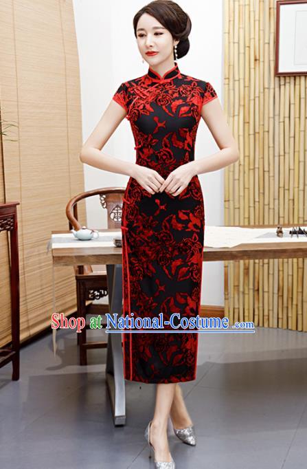 Traditional Chinese Classical Velvet Cheongsam National Costume Tang Suit Qipao Dress for Women