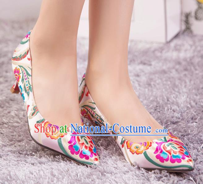 Chinese Wedding Shoes Pink Shoes Hanfu Shoes Bride High Heels Shoes for Women