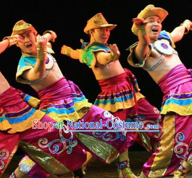 Traditional Chinese Zang Nationality Dance Costume Tibetan Ethnic Stage Show Clothing for Men