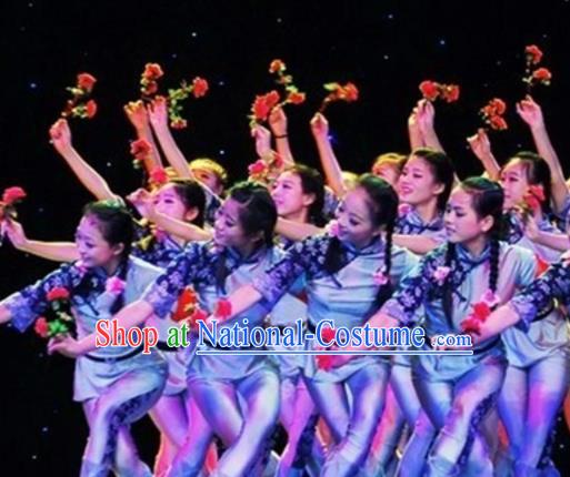 Traditional Chinese Folk Dance Group Dance Costume Fan Dance Stage Show Dress for Women