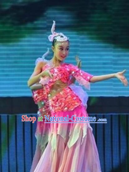 Traditional Chinese Folk Dance Fish Dance Costume Fan Dance Stage Show Pink Dress for Women