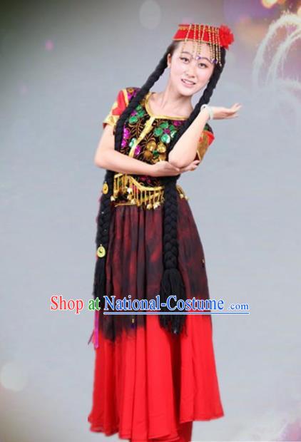 Traditional Chinese Uyghur Nationality Dance Costume Ethnic Stage Show Dress for Women