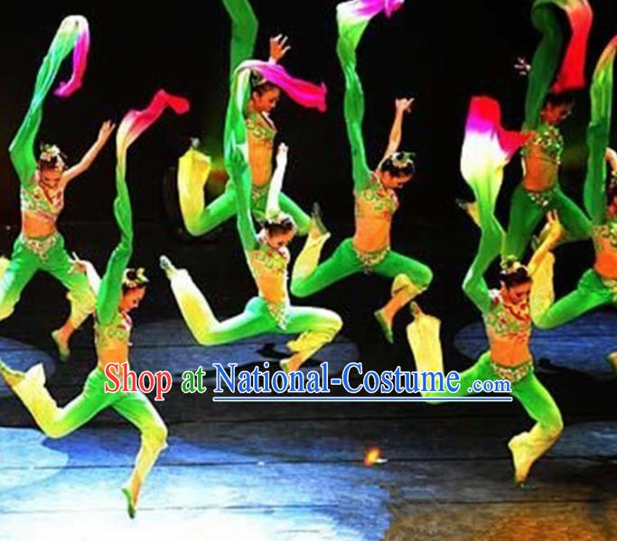 Traditional Chinese Classical Dance Green Costume Water Sleeve Dance Stage Show Dress for Women