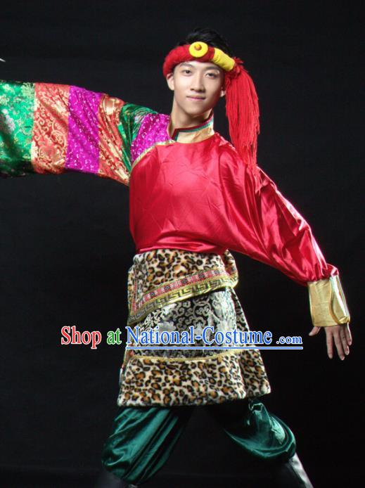 Chinese Traditional Zang Nationality Dance Costume Tibetan Ethnic Folk Dance Stage Show Clothing for Men