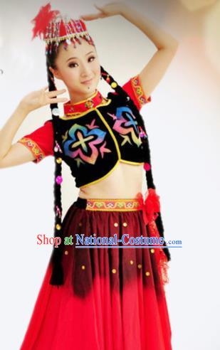 Traditional Chinese Uyghur Nationality Dance Costume Ethnic Dance Stage Show Dress for Women