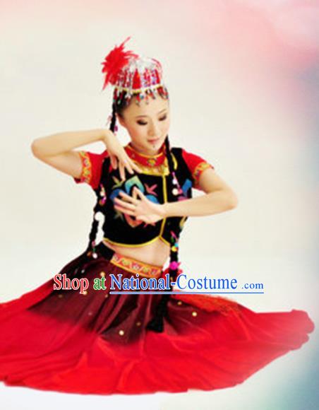 Traditional Chinese Uyghur Nationality Dance Costume Ethnic Dance Stage Show Dress for Women