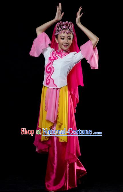 Traditional Chinese Hui Nationality Dance Rosy Dress Ethnic Dance Stage Show Costume for Women