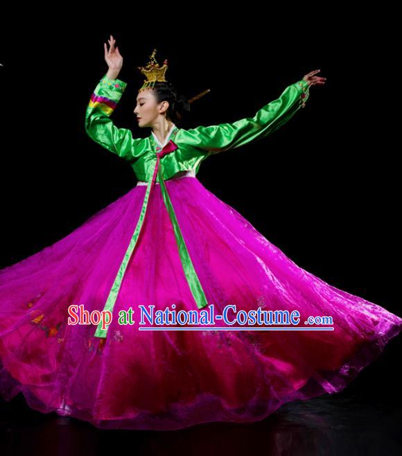 Traditional Chinese Korean Nationality Dance Rosy Dress Ethnic Dance Stage Show Costume for Women