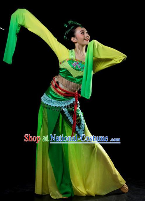 Traditional Chinese Classical Dance Green Costumes Umbrella Dance Stage Show Dress for Women