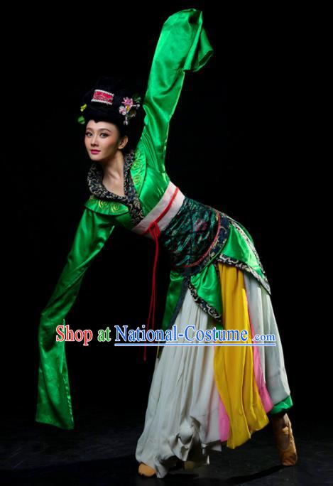 Traditional Chinese Classical Dance Ta Ge Green Costumes Umbrella Dance Stage Show Dress for Women