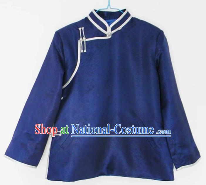 Chinese Traditional Mongol Nationality Costume Mongolian Ethnic Royalblue Jacket for Men