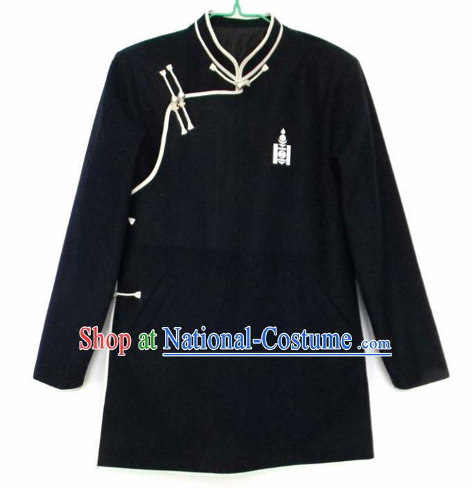 Chinese Traditional Mongol Nationality Costume Mongolian Ethnic Black Jacket for Men