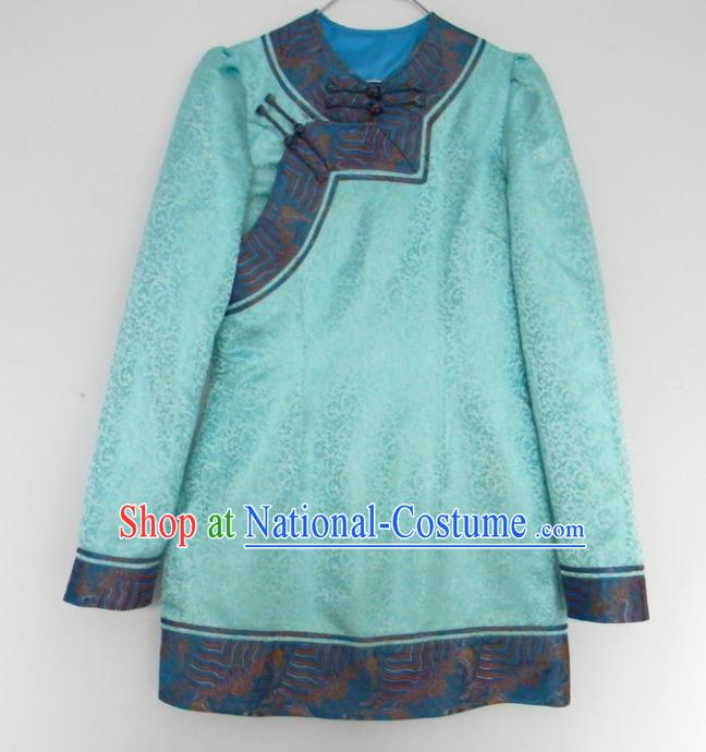 Chinese Traditional Mongol Nationality Costume Mongolian Ethnic Blue Jacket for Men