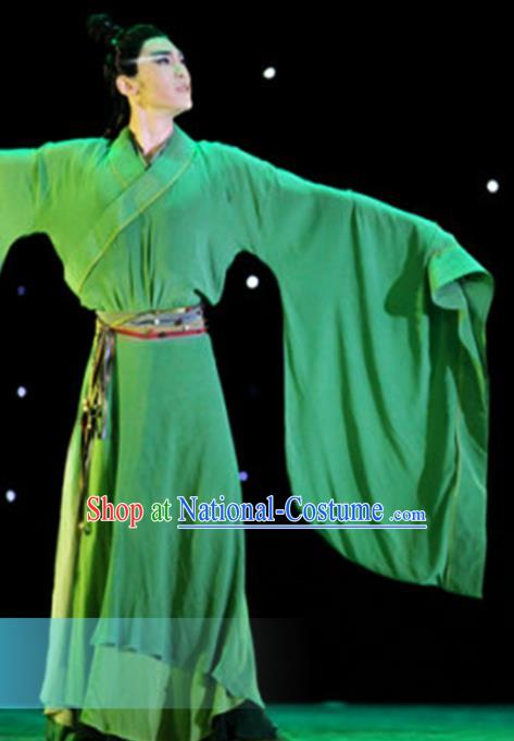 Traditional Chinese Classical Dance Li Bai Green Costumes Dance Competition Stage Show Clothing for Men