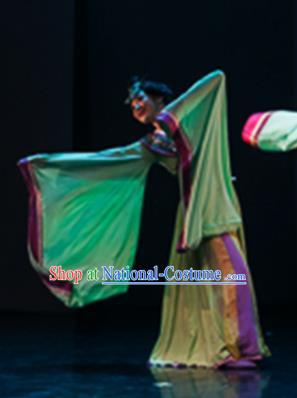 Traditional Chinese Classical Dance Yun Chang Costumes Umbrella Dance Stage Show Green Dress for Women