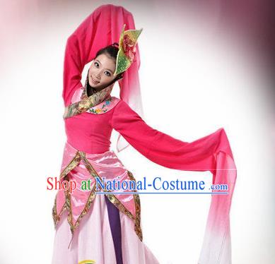 Traditional Chinese Classical Dance Rosy Costume Water Sleeve Dance Stage Show Dress for Women