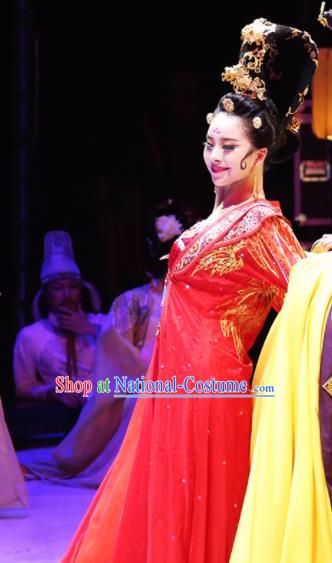 Traditional Chinese Classical Dance Competition Costumes Drunkened Concubine Dance Stage Show Red Dress for Women